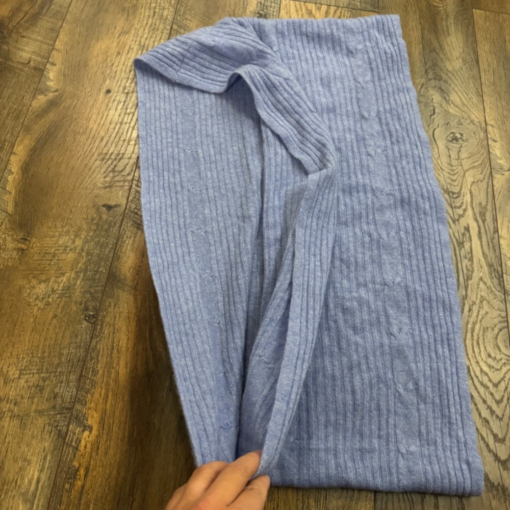 Martha Stewart 100% Cashmere Infinity Scarf Blue Cable Knit Ribbed Snood Cozy
